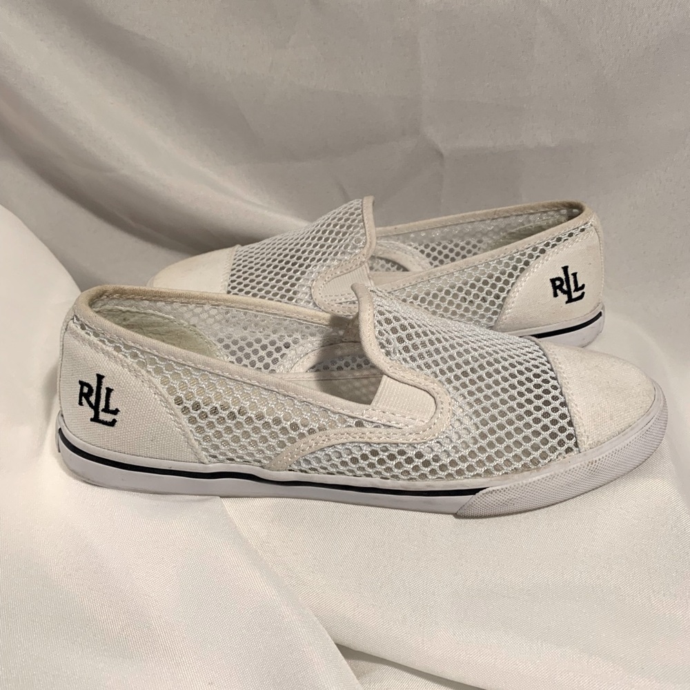 RALPH LAUREN White cotton mesh sneakers